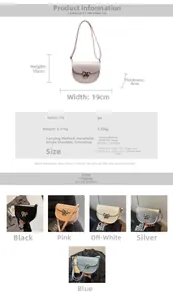 Detailed view of semi-circular saddle bag with metallic bow buckle in five colors