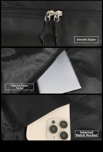 Détails de l'intérieur du sac de sport avec double fermeture éclair et poches pratiques