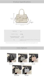 Detailed size chart and multi-color options for bow-knot PU leather handbag