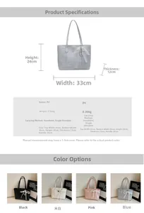 Detailed technical specifications and dimensions for the embossed leather tote bag