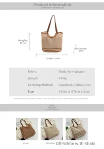 Size chart showing large cotton woven tote bag dimensions with strap length details