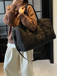 Large Capacity Canvas Travel Bag With Braided Handle For Women Gym Sports Duffle Bag With Adjustable Shoulder Strap Letter Print
