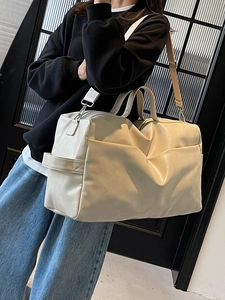 Grande borsa tote vintage bianco sporco con tracolla regolabile per viaggi e tempo libero