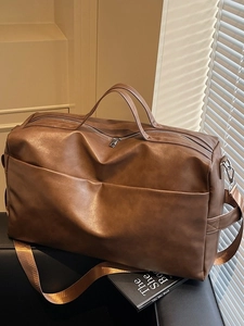 Grande borsa tote vintage in pelle sintetica marrone con tracolla regolabile chic