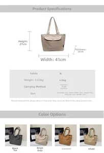 Detailed dimension chart for large canvas tote bag showing size specs and colors