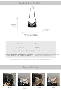 Detailed size chart and material specifications for this PU leather dumpling chain bag
