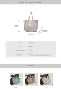 Detailed size chart and multi-color plaid tote bags with embroidered logo