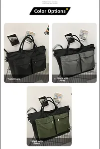 Three color variants of large nylon travel bags with dual front zipper pockets