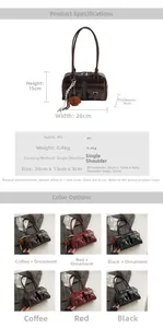 Detailed view of vintage PU leather satchel with dual buckle pockets and plush charm accessory