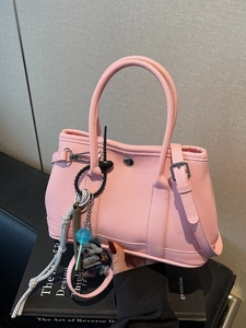 Damen Mode Litschi Struktur PU Leder Eimertasche Korean Style Casual Umhängetasche Handtasche Mit Anhängern Zum Pendeln