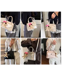 Collage of four stylish bowling bags in white, black, silver and pink with cute charms