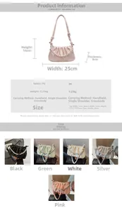 Detail view of ruched cloud bag showing PU texture and elegant pearl chain decoration