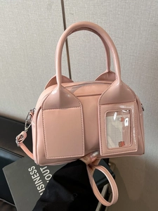 Borsa a Tracolla Boston in Pelle PU da Donna Con Scomparto per Carte Trasparente Manico Superiore Borsa a Spalla Metallica per Uso Quotidiano