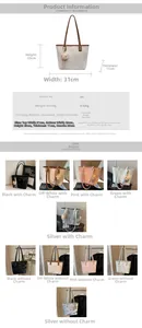 Detailed size specifications and color options for the women's PU leather bucket tote bag