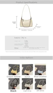 Especificaciones de tamaño y comparación de colores del bolso de hombro de cuero PU
