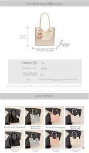 Detailed size chart and dimensions diagram for the minimalist PU leather tote handbag