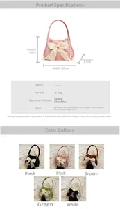 Detailed size chart and multi-color selection of corduroy bags with large bow tie