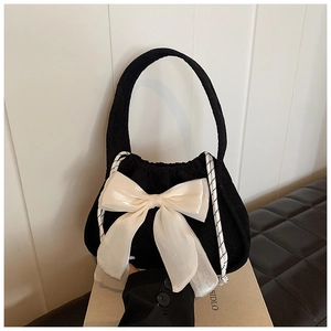Sac à main en velours côtelé avec grand nœud en organza et cordon tissé mode printemps