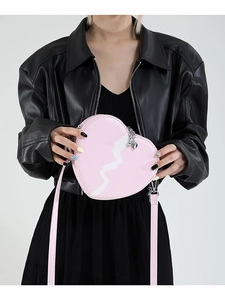 Women PU Leather Heart Shaped Crossbody Bag Trendy Broken Heart Lightning Pattern Shoulder Bag Zipper Small Purse Handbag