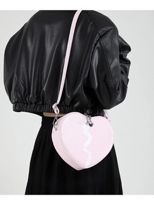 Fashion heart shaped pink crossbody bag with white heart print and silver heart pendant