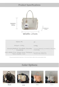 Spécifications de taille pour sac cabas en similicuir avec dimensions et détails de sangle