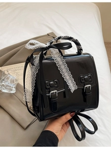 Women's Fashion Mini PU Leather Backpack With Sweet Bowknot Lace Ribbon Multi Carry Style Student School Travel Bag