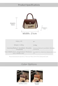 Detailed size specifications for the PU leather small square crossbody bag showing dimensions