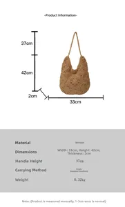 Detailed size chart for handmade crochet flower tote bag with precise measurements