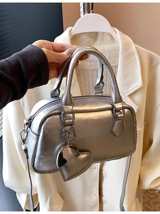 Women's Fashion PU Leather Boston Bowling Bag 2026 New Small Pillow Handbag Crossbody Shoulder Bag With Heart Pendant