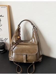 Grand sac à dos et sac à main rétro en cuir synthétique marron pour femmes