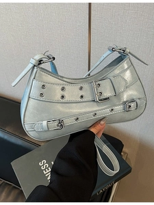 Sac Bandoulière Y2K Punk Femme Cuir PU Vintage Sac Sous Le Bras Avec Oeillets Métalliques Et Boucles Retro Cyberpunk Mode