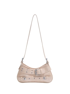 Sac sous le bras en similicuir beige avec boucles argentées et style Y2K biker
