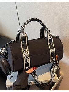 Sac Bandoulière Cylindrique pour Femmes en Toile Nylon Sangle Lettres Avec Mini Porte-monnaie Rond Sac à Main Décontracté Femmes