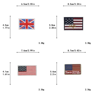 Detailed size specifications for embroidered UK and USA flag patches for DIY clothing decoration