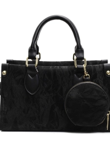 Sac fourre-tout noir texturé minimaliste avec rivets dorés et petit porte-monnaie