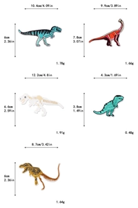 Detailed size map of dinosaur embroidery patches with Tyrannosaurus and Brachiosaurus designs