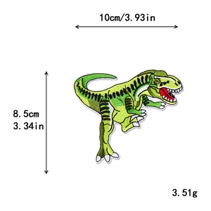 Green Tyrannosaurus Rex embroidered iron-on patch, DIY dinosaur motif, 10cm x 8.5cm size