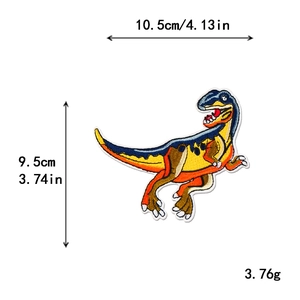 Embroidered dinosaur patch for clothing featuring colorful raptor design 10.5cm x 9.5cm