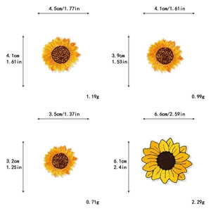Gedetailleerde maattabel met vier verschillende afmetingen van zonnebloem-patches