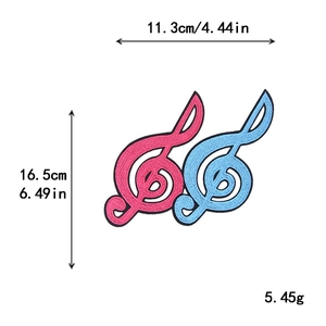 Musical note embroidery patches in pink and blue for DIY clothing decoration