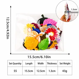 55er Set sortierte Blumen und Blätter Stickereiaufnäher für DIY Kleidung Deko