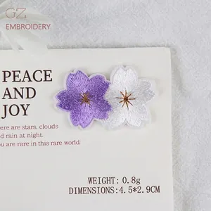 Exquisite pink and white cherry blossom embroidery patches for DIY clothing decoration