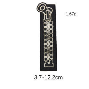 Embroidered zipper design iron-on patch for hats and down jackets, size 3.7x12.2cm