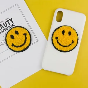 Cute Yellow Round Happy Face Towel Embroidery Chenille Patch Iron On Sew On DIY Clothing Decor Applique Patch