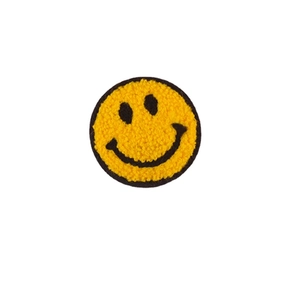 Cute yellow chenille smiley face embroidered patch with towel texture for DIY decor