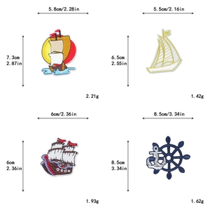 Detail of nautical embroidered patches with dimensions for sailboat and anchor designs