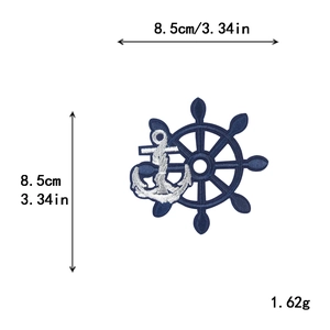 8.5cm nautical embroidery patch featuring navy blue rudder and white anchor design