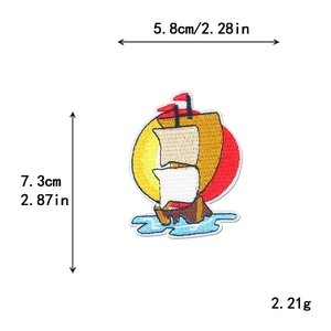 DIY sailboat embroidered patch for clothing with measurement guide in centimeters