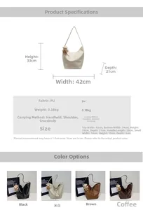Detailed size chart for minimalist PU leather tote bag with dimensions and small pouch