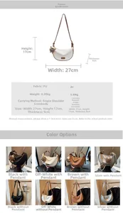 Detailed size chart and multi-color options for the minimalist hobo crossbody bag